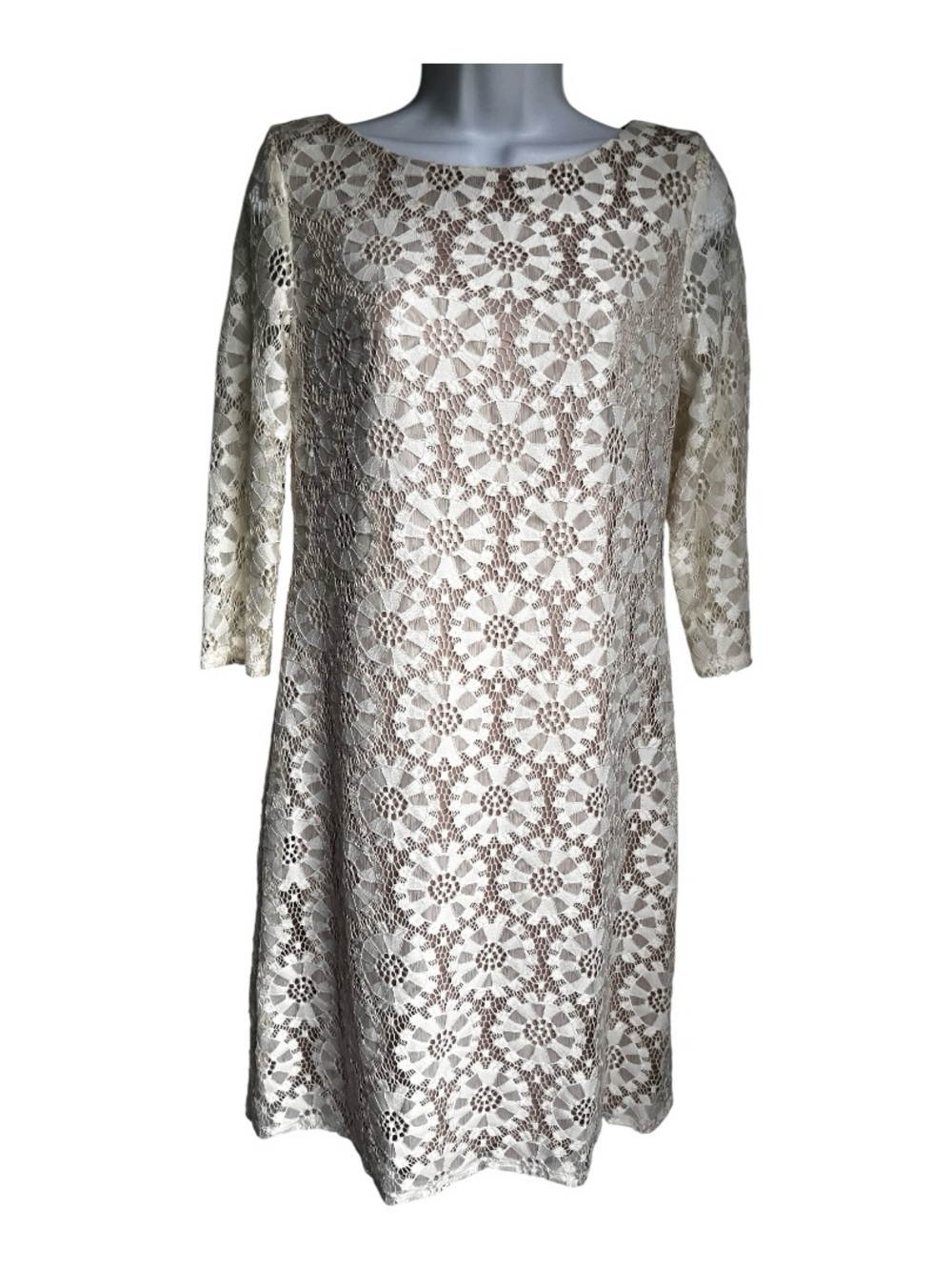 Vince Camuto Ivory Lace Sheath Dress 3/4 Sleeve